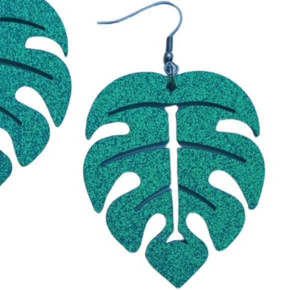 Green Palm Tree Leave Acrylic Earrings - Picture 2 of 3
